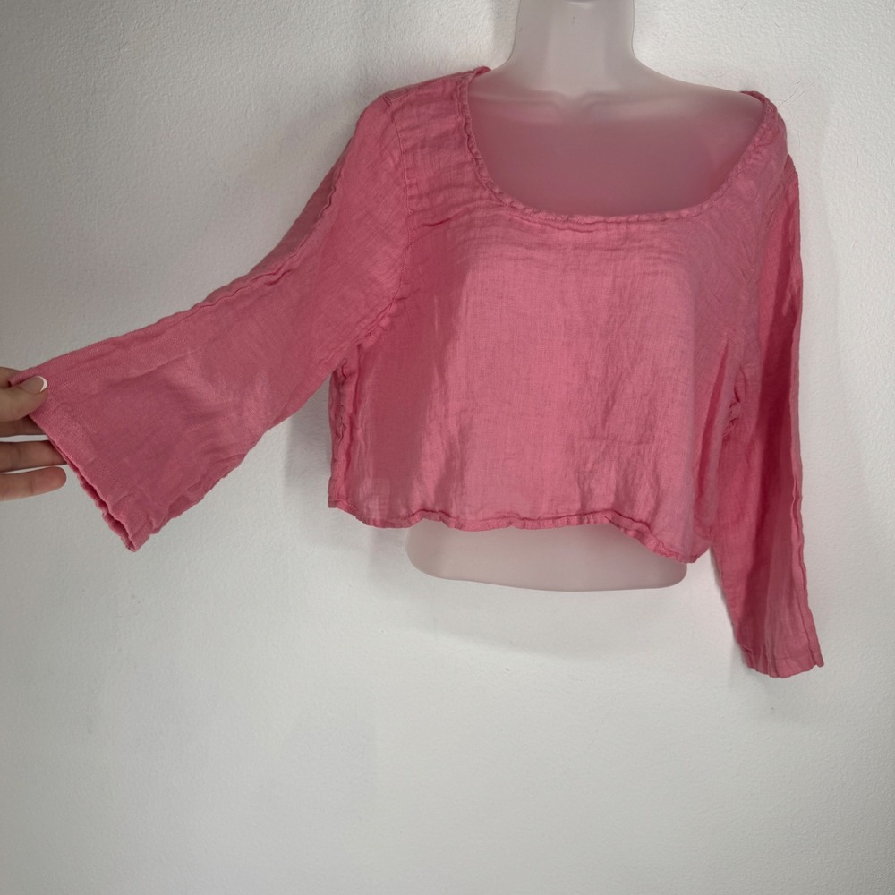 Click by Color Me Cotton Pink 100% Linen Oversized Crop Top XXL USA Lagenlook